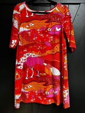 Blue Platypus Landscape Print Pocket Tunic dress Warm Tones Small So Soft! NWOT